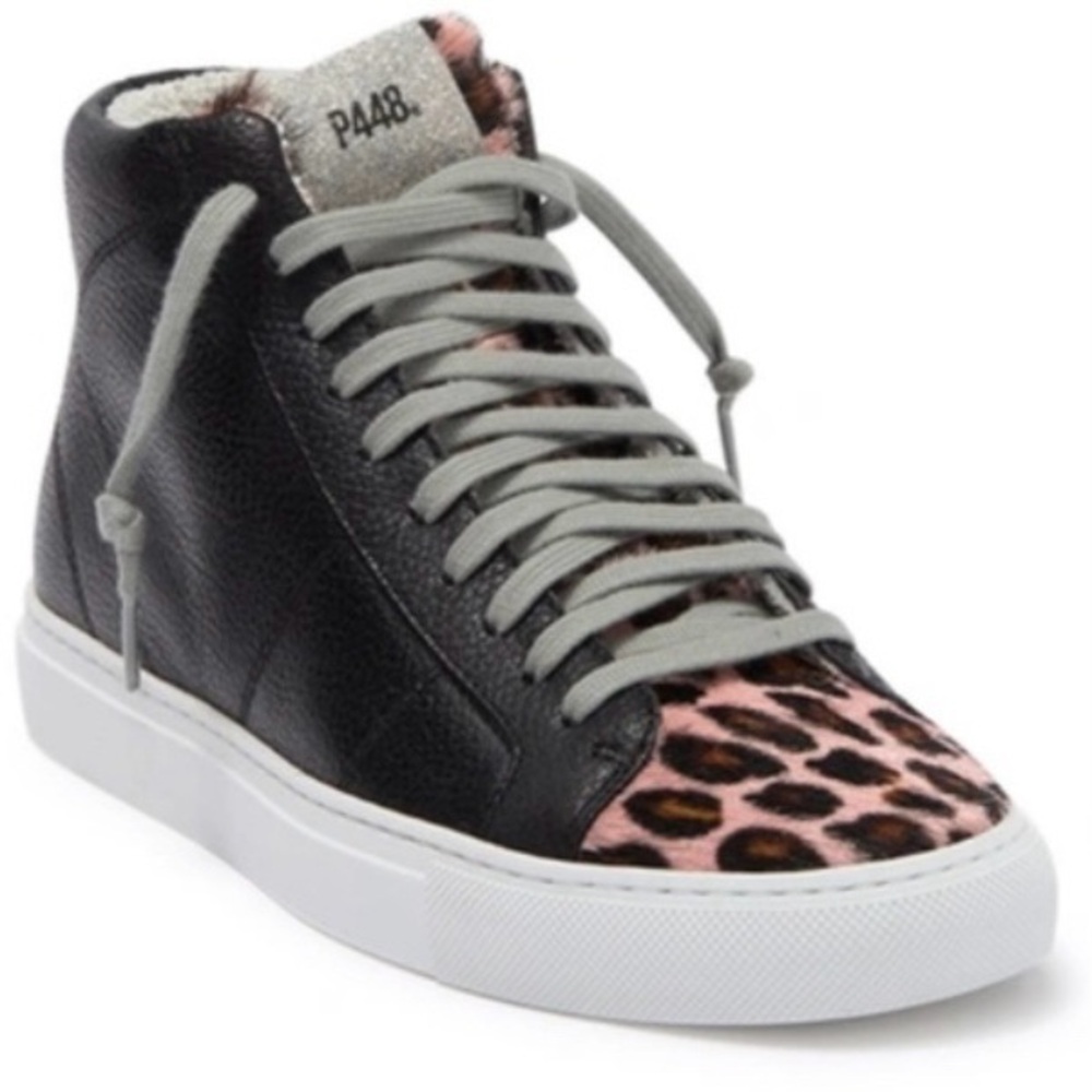 P448 STAR LEATHER HIGH TOP SNEAKER in Pleo Black Leather